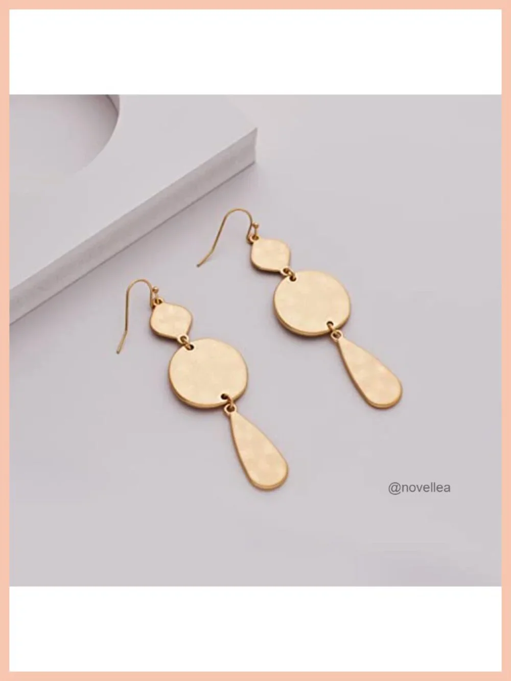 Gold Plated Dangle Earrings Hammered Geometric Disc Boho Jewelry